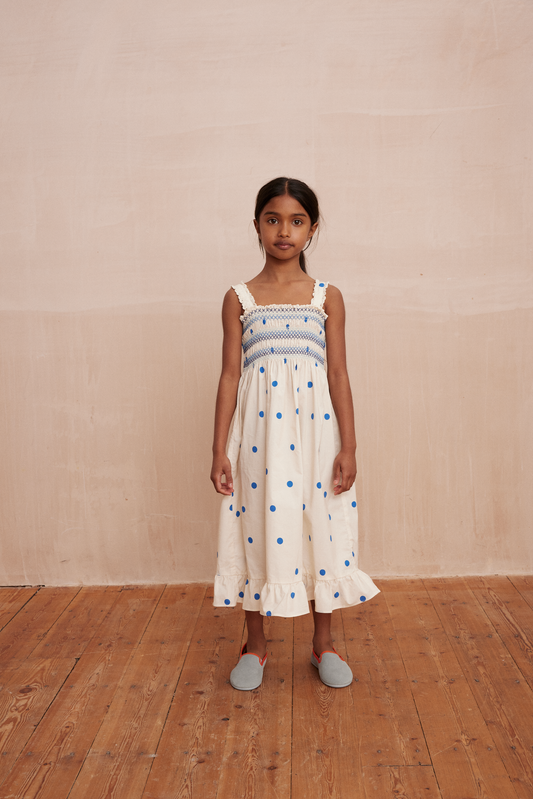 Robe à smocks ZAZA Dots Blue