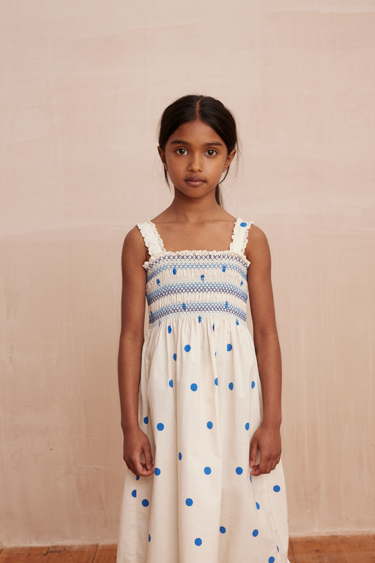 Robe à smocks ZAZA Dots Blue